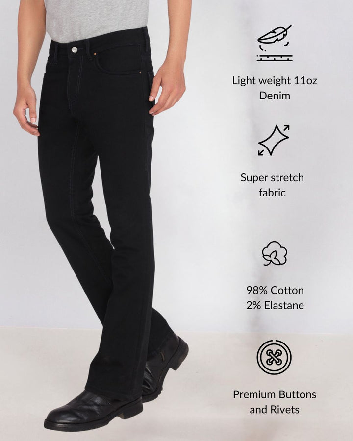 Custom Made Pure Black Bootcut Jeans Pants for Men