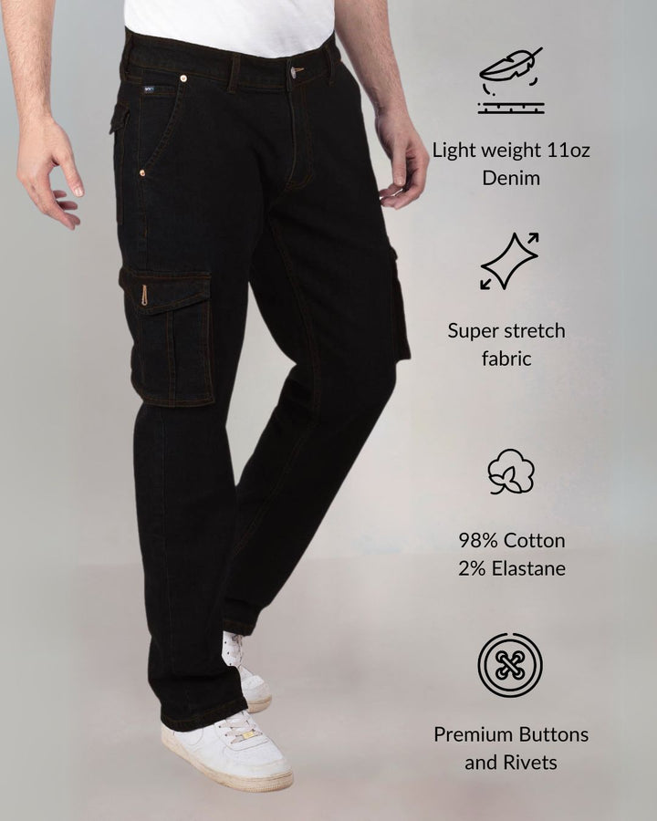 Custom Made Pure Black Men's Straight Fit Cargo