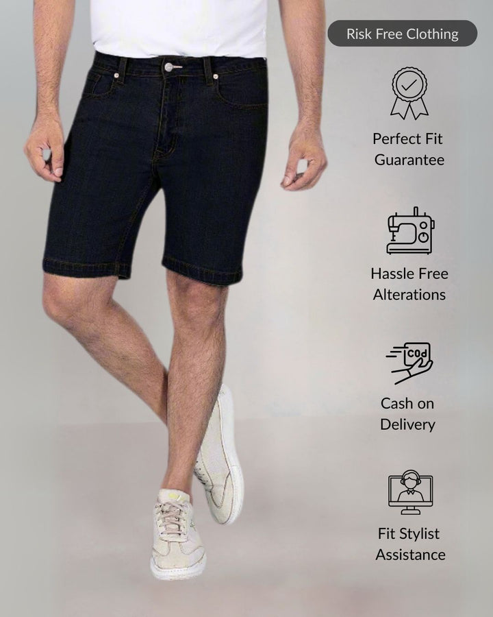 Custom Made Pure Black Mens Denim Shorts 