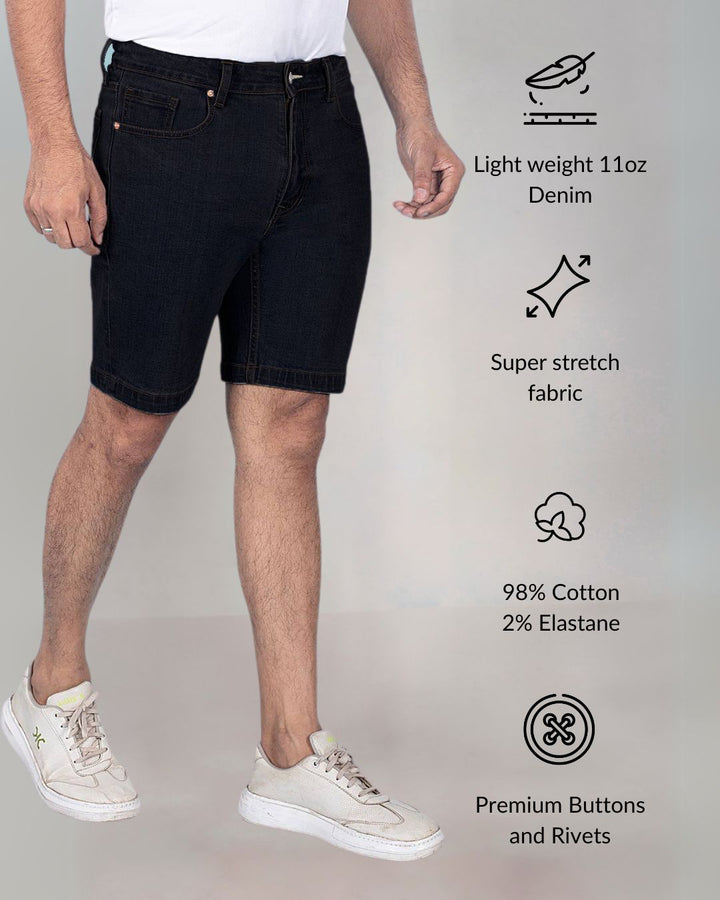 Custom Made Pure Black Mens Denim Shorts 
