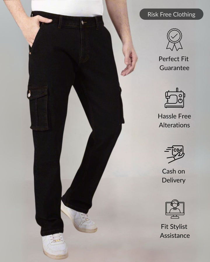 Custom Made Pure Black Men's Straight Fit Cargo