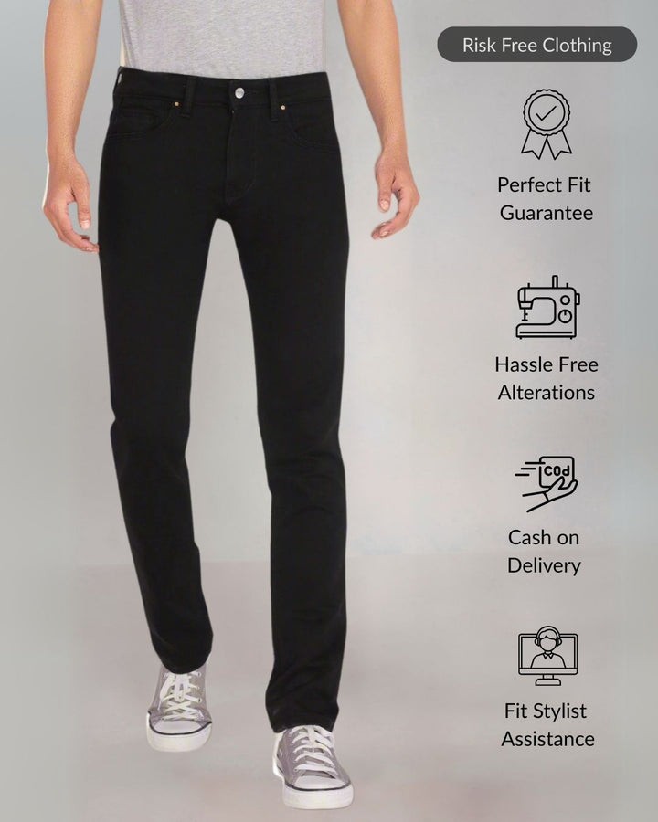 Custom made Pure black Straight Fit Jeans Pants for Men