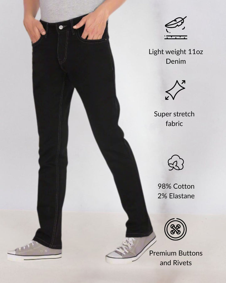 Custom made Pure black Straight Fit Jeans Pants for Men