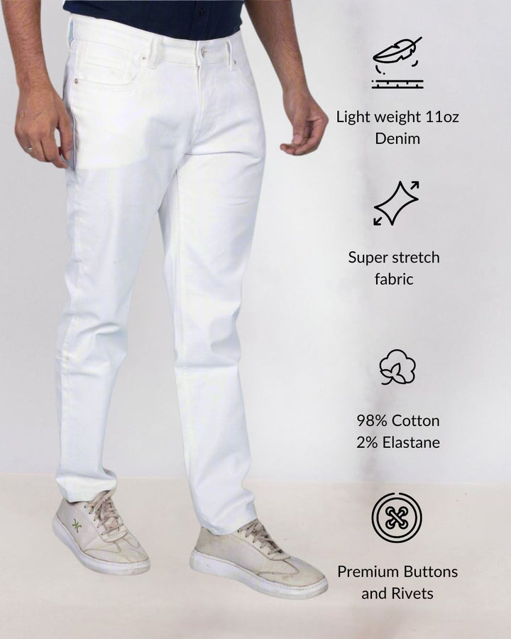Custom made Pure White Slim Fit Jeans Pants for Men