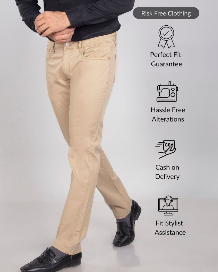 Custom made Khaki Cotton Stretch Jeanos for Men