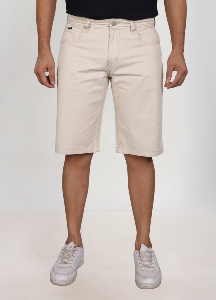 Custom Made Cream Cotton Stretch Shorts for men