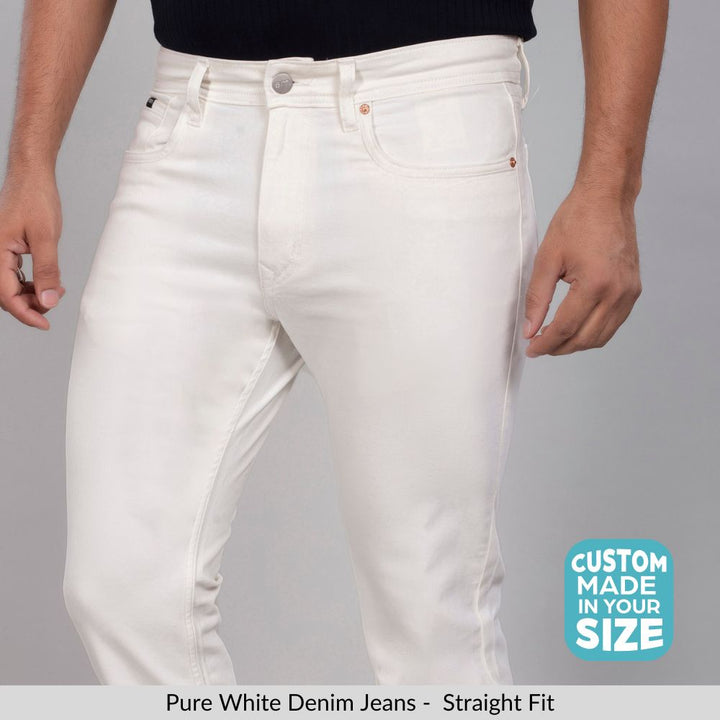 Custom made Pure White Straight Fit Jeans Pants for Men