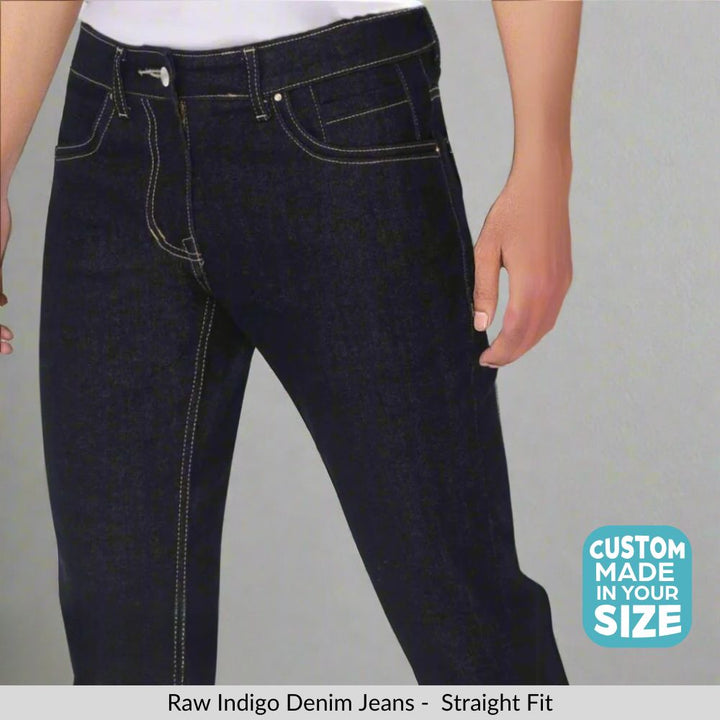 Custom made Raw Indigo Straight Fit Jeans Pants for Men