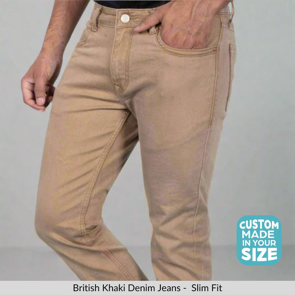 Custom made British Khaki Slim Fit Jeans Pants for Men