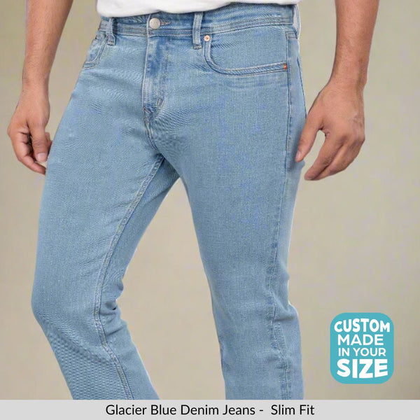 Custom made Glacier Blue Slim Fit Jeans Pants for Men
