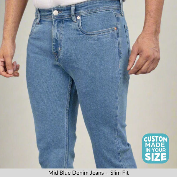Custom made Mid Blue Slim Fit Jeans Pants for Men