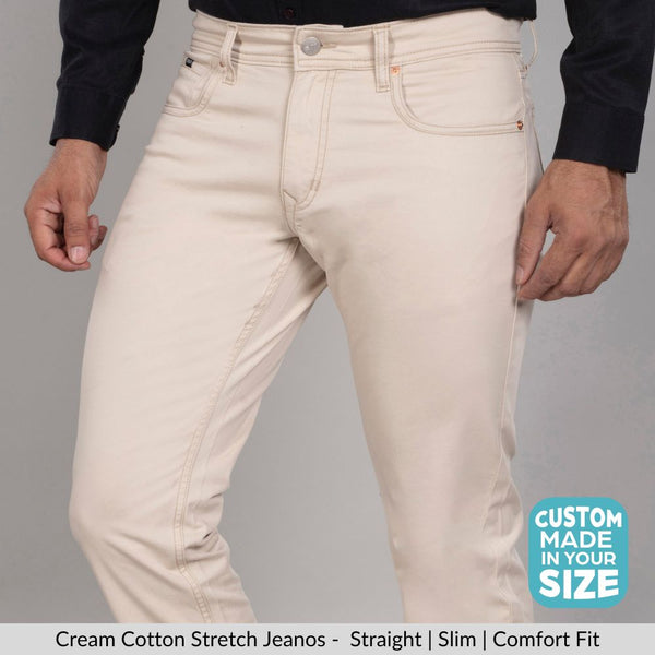 Custom made Cream Cotton Stretch Jeanos for Men