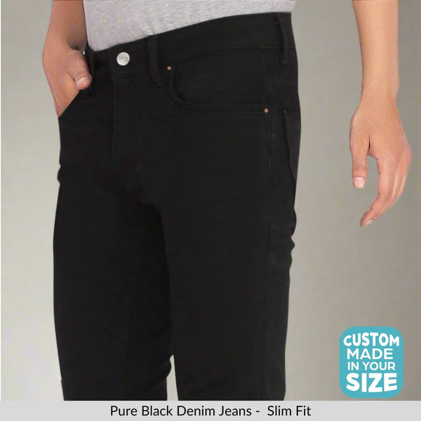Custom made Pure Black Slim Fit Jeans Pants for Men