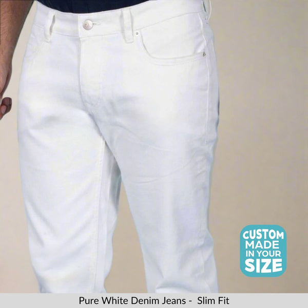 Custom made Pure White Slim Fit Jeans Pants for Men