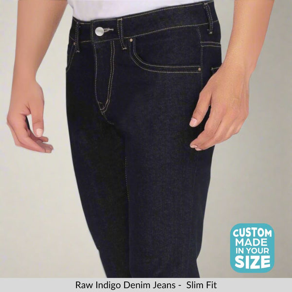 Custom made Raw Indigo Slim Fit Jeans Pants for Men
