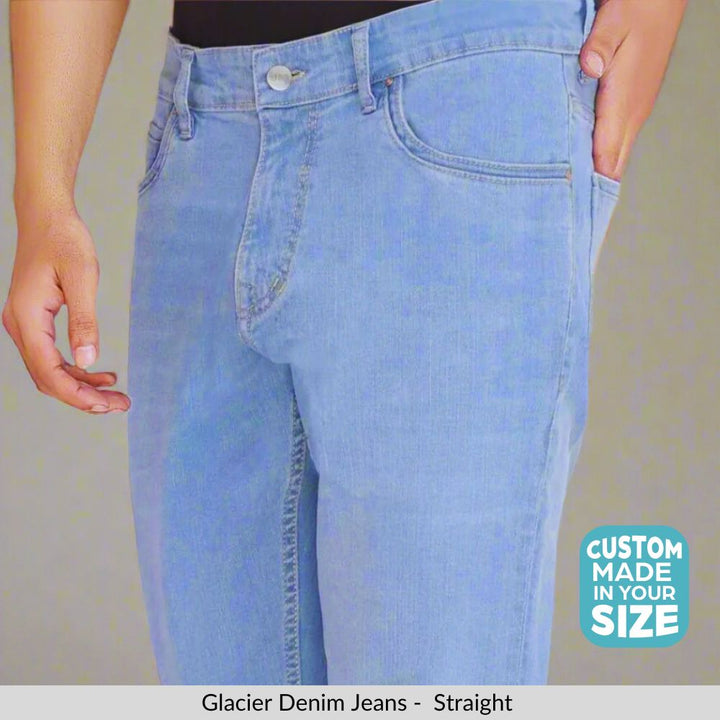 Custom made Glacier Blue Straight Fit Jeans Pants for Men