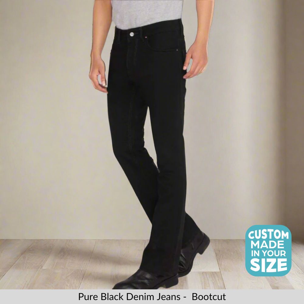 Custom Made Pure Black Bootcut Jeans Pants for Men