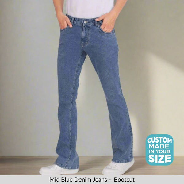 Custom made Mid Blue Mens Bootcut Jeans Pants
