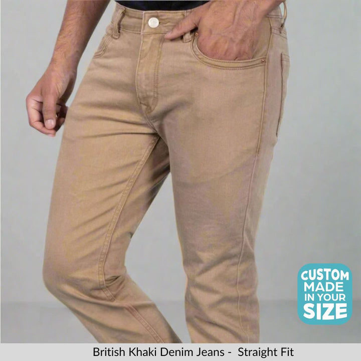 Custom made British Khaki Straight Fit Jeans Pants for Men