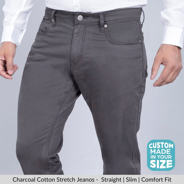 Custom made Charcoal Cotton Stretch Jeanos for Men