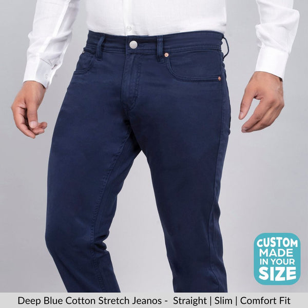 Custom made Deep Blue Cotton Stretch Jeanos for Men