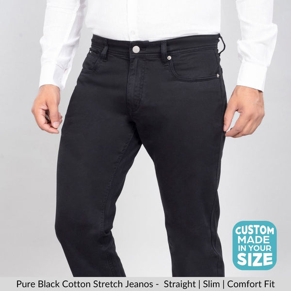 Custom made Pure Black Cotton Stretch Jeanos for Men