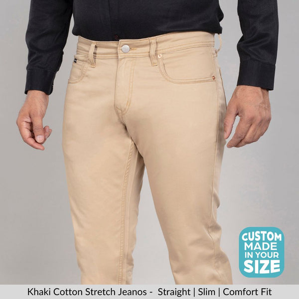 Custom made Khaki Cotton Stretch Jeanos for Men
