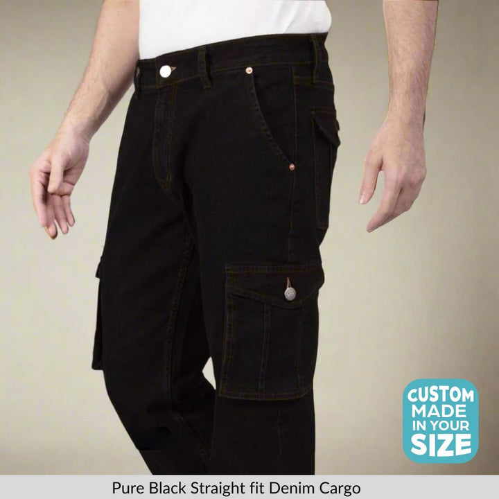 Custom Made Pure Black Men's Straight Fit Cargo