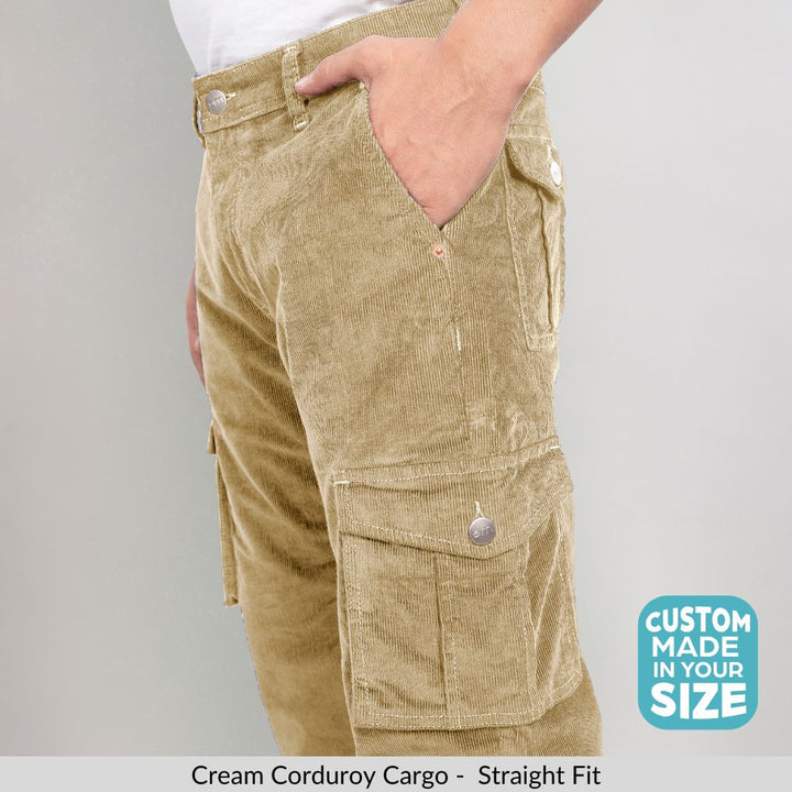 Custom made Cream Classic Straight Fit Corduroy Cargo for Men