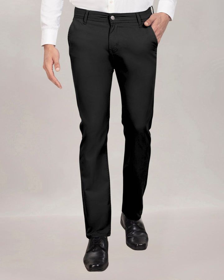 Custom made Pure Black Cotton Stretch Chinos for Men