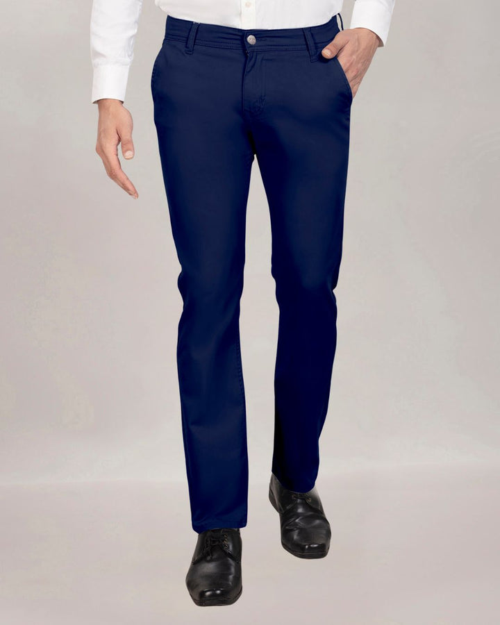 Custom made Deep Blue Cotton Stretch Chinos for Men