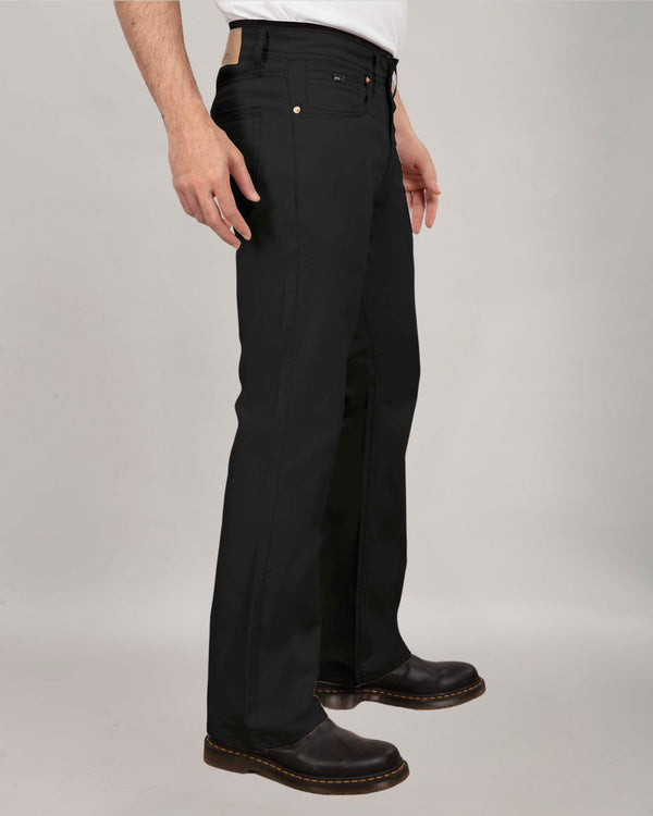 Pure Black Cotton Bootcut Fit Jeanos