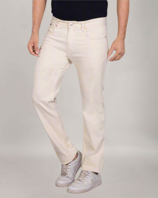 Ecru Stretch Denim - Straight Fit Jeans Sale