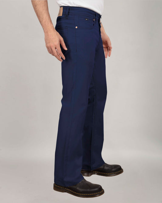 Deep Blue Stretch Cotton - Bootcut 5 Pocket Chinos