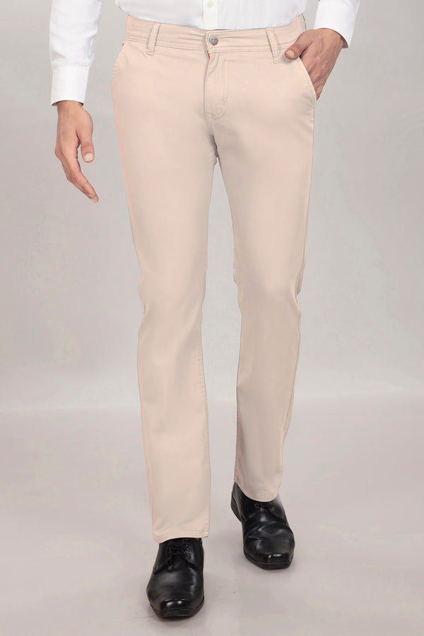 Custom made Cream Cotton Stretch Chinos for Men