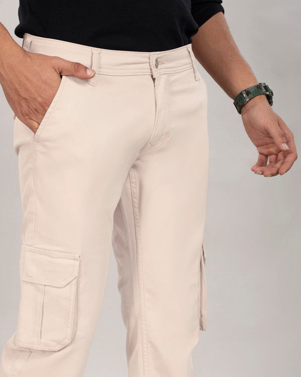 Custom made Cream Classic Straight Fit Cotton Cargo for Men