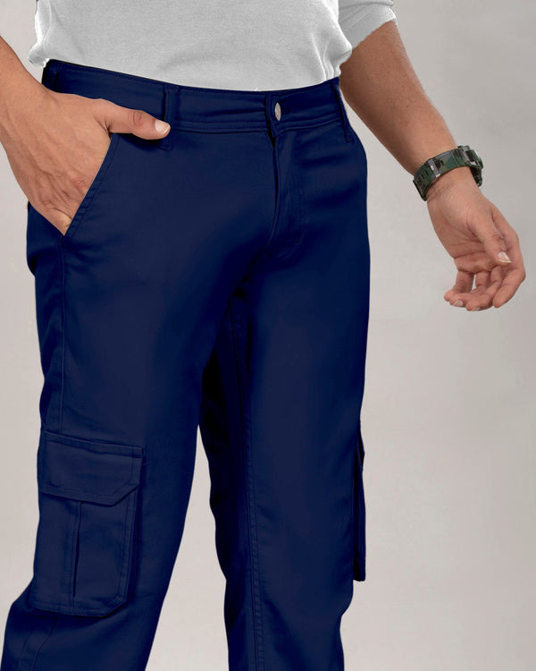 Custom made Deep Blue Classic Straight Fit Cotton Cargo for Men