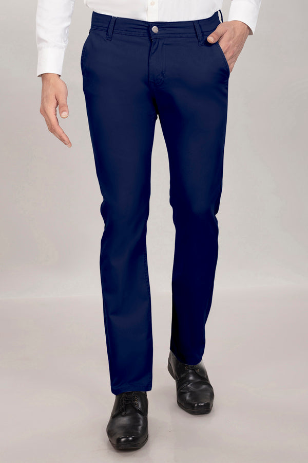 Custom made Deep Blue Cotton Stretch Chinos for Men
