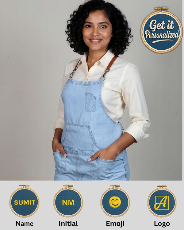 Glacier Blue Denim Cross-Back Kangaroo Aprons