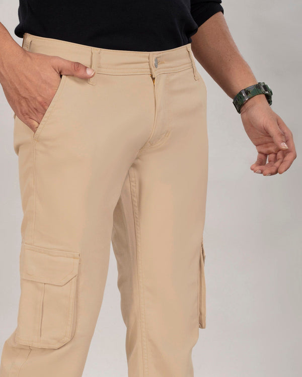 Custom made Khaki Classic Straight Fit Cotton Cargo for Men