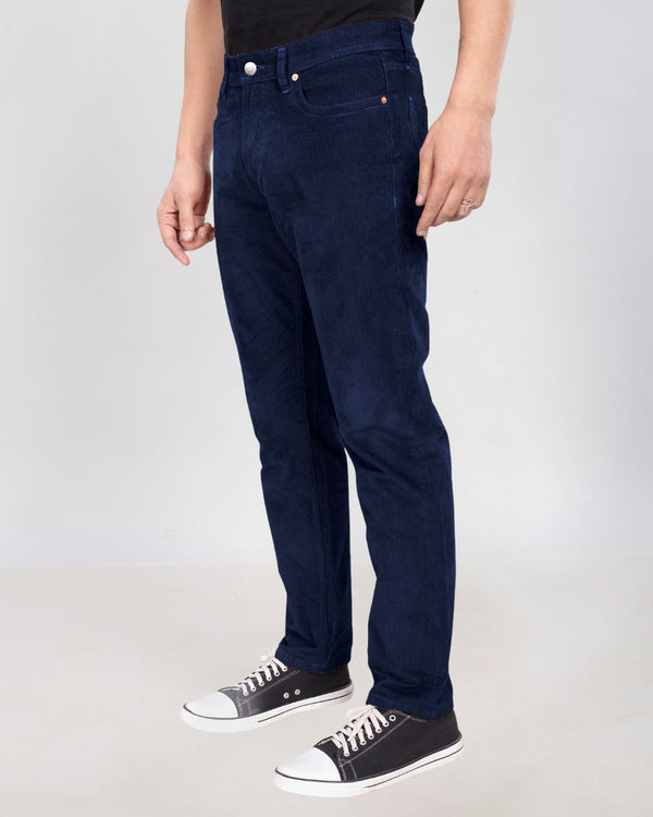 Custom-Made Navy Blue Corduroy Pants for Men