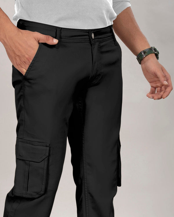 Custom made Pure Black Classic Straight Fit Cotton Cargo for Men