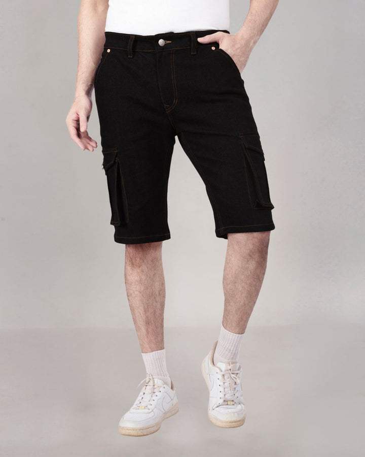 Custom made Pure Black Cargo shorts for Men