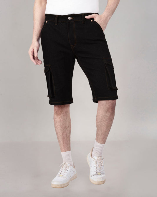 Custom made Pure Black Cargo shorts for Men