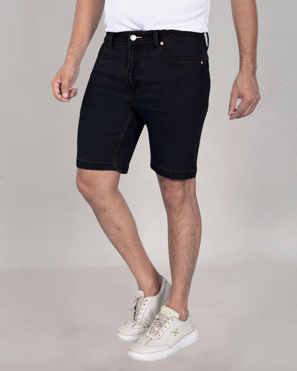 Custom Made Pure Black Mens Denim Shorts 