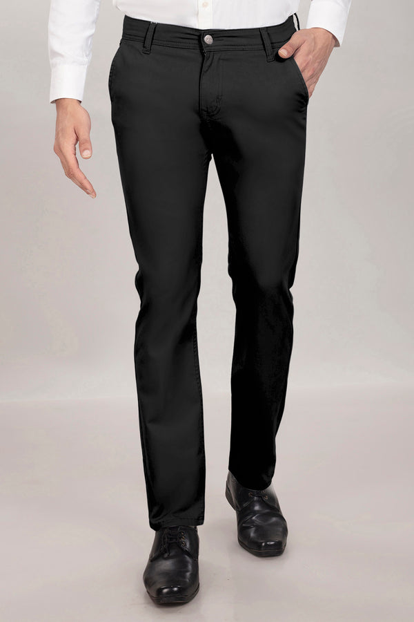 Custom made Pure Black Cotton Stretch Chinos for Men