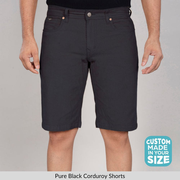 Custom Made Pure Black Men's Corduroy Shorts