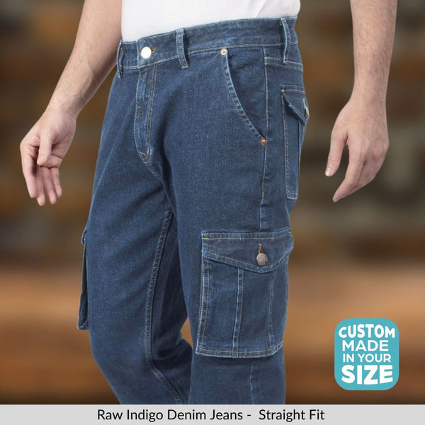Custom Made Raw Indigo Men's Straight Fit Cargo