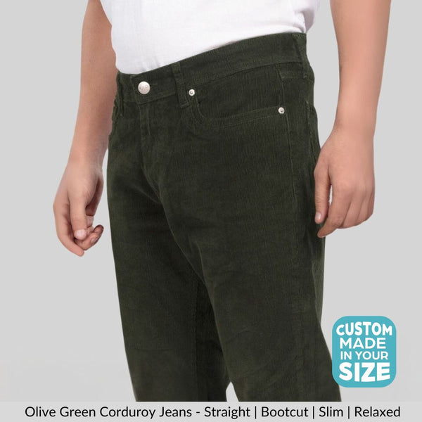 Custom made olive green Men's Straight Fit Corduroy