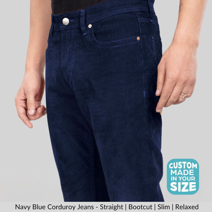 Custom-Made Navy Blue Corduroy Pants for Men